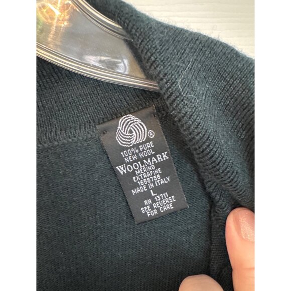 Brandini Green 100% Wool Made in Italy Long Sleeve Polo Sweater Large - Picture 3 of 5